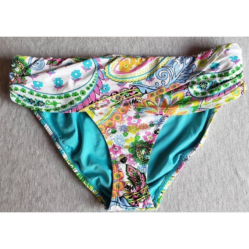 BLEU BY ROD BEATTIE TURQUISE MULTI COLOR BANDED BIKINI BOTTOM SZ 14